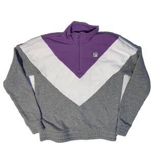 FILA Sweater Womens Small Purple Gray Colorblock 1/4 Zip Track Sweatshirt Y2K
